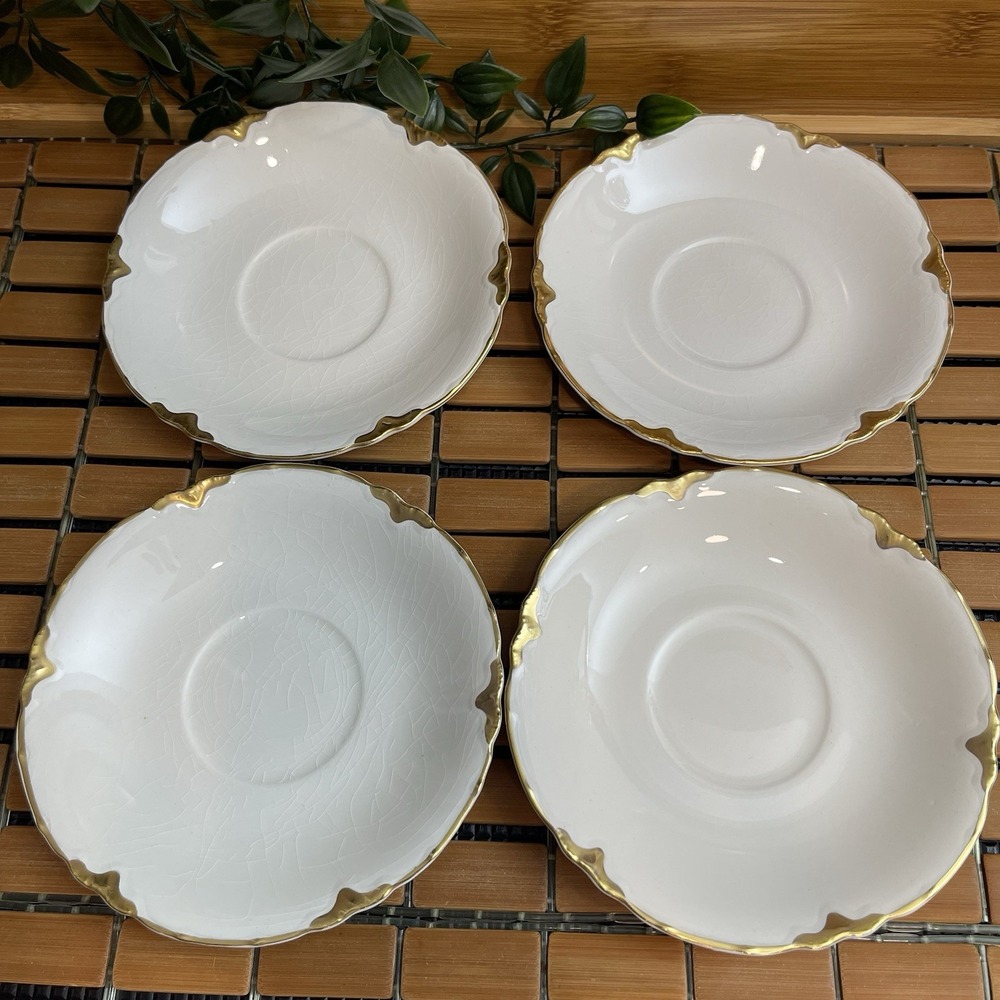Vintage Johnson Brothers Chantilly Gold Gild Saucer Plate Set of 4 England READ